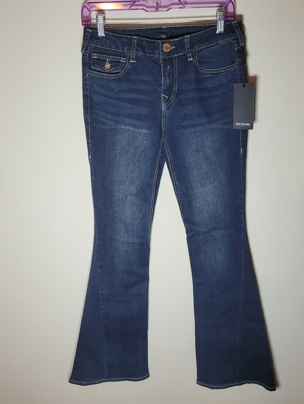 True Religion Women's Joey Mid Rise Flared Jeans Size 27 Y2K Dark Wash